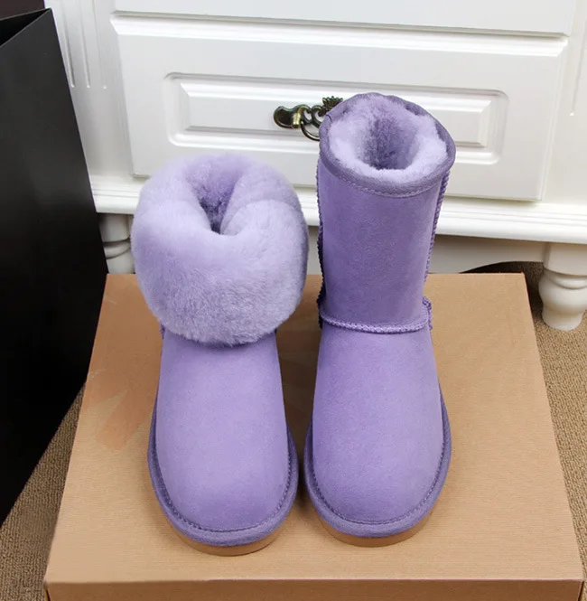 UVWP/женские зимние ботинки наивысшего качества из натуральной овечьей кожи зимние ботинки на натуральном меху, г. Теплые шерстяные зимние ботинки женские ботинки - Цвет: Purple