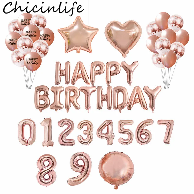 

Chicinlife Rosegold 0-9 Number Balloon Happy Birthday Party Heart Balloon Adults Anniversary 1st Birthday Wedding Decor Supplies