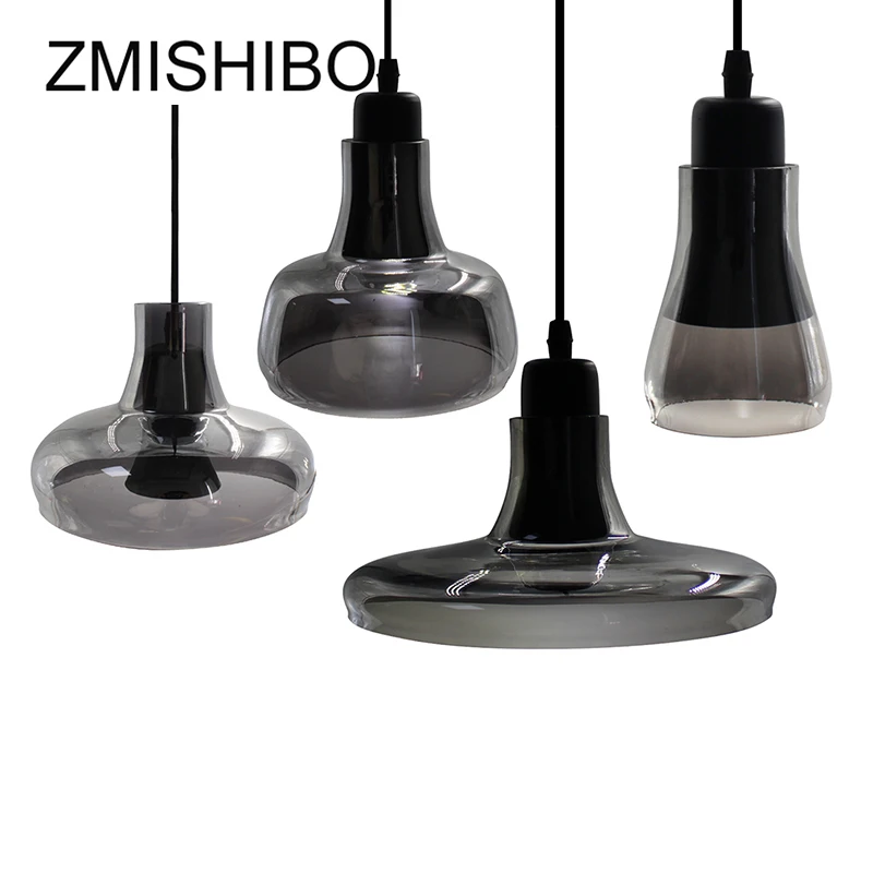  ZMISHIBO European Style Glass Pendant Lamp 100-240V E27 Socket Single Smoke Gray Ceiling Mounted Ba - 32840667223