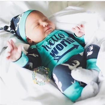 

3PCS Newborn Baby Clothes Set Hello world Tops+Pants+Hat Outfits Clothes Deer Head Printed Cute Baby Boys Girls Clothing 0-24M