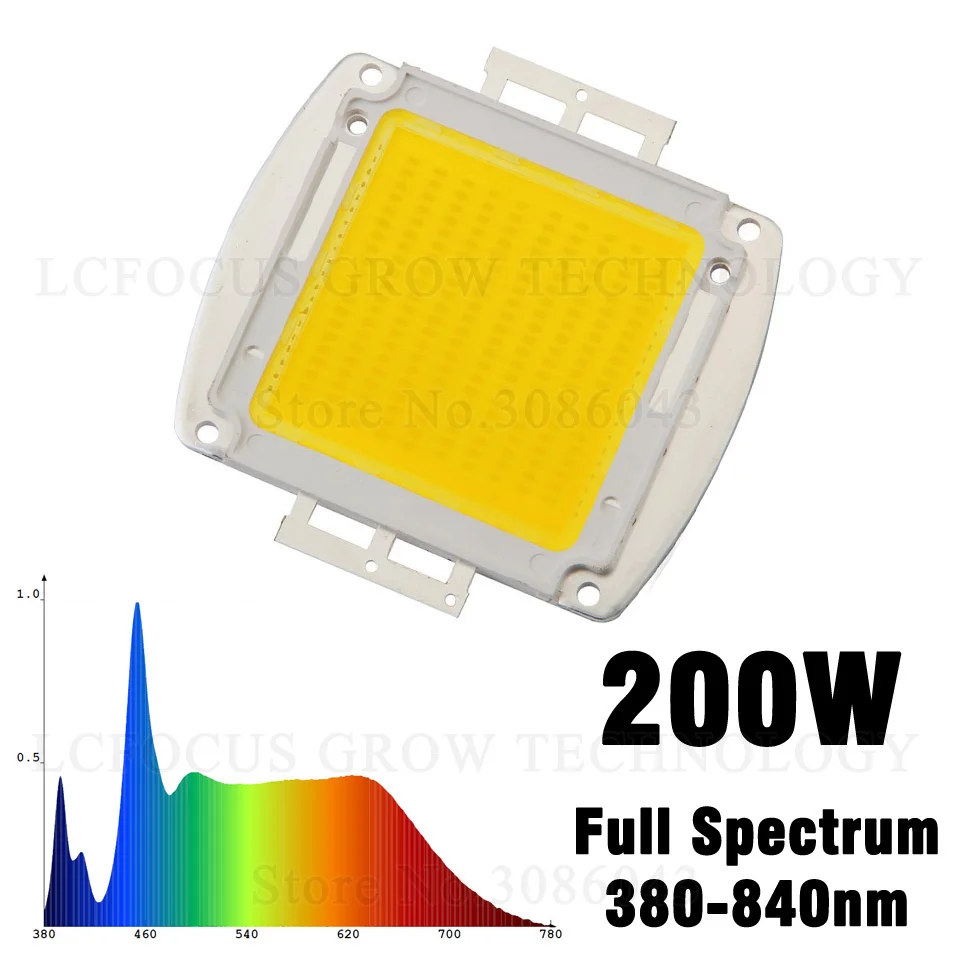 Высокая мощность 1 Вт, 3 Вт, 5 Вт, 10 Вт, 20 Вт, 30 Вт, 50 Вт, 100 Вт, 200 Вт, 300 Вт, 500 Вт, светодиодный, полный спектр, белый, 380-840нм для DIY, светодиодный светильник для выращивания - Испускаемый цвет: 200 Watt x 1 Piece
