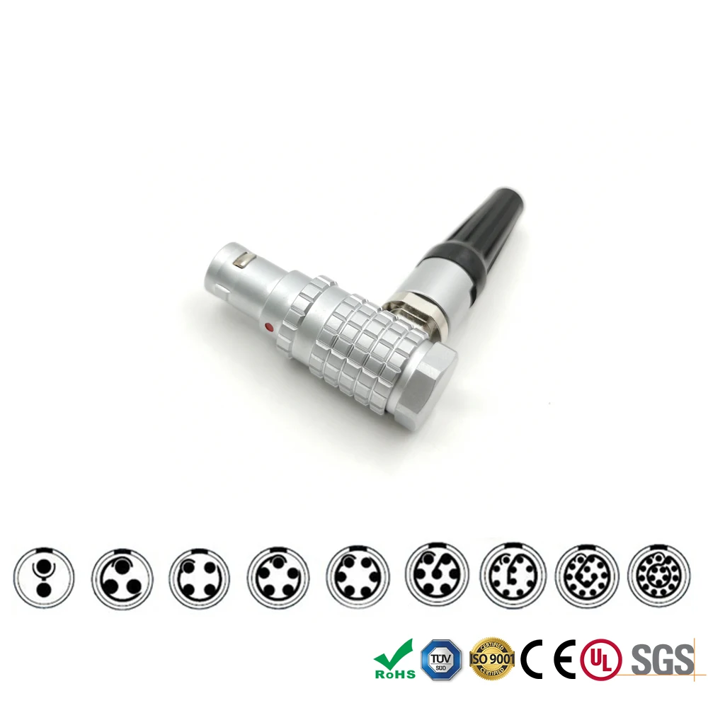 

LEMO FHG 1B Series 2 3 4 5 6 7 8 10 14 16 Pin Right Angle Male Plug 90 Degrees Metal circular Push-pull Connector