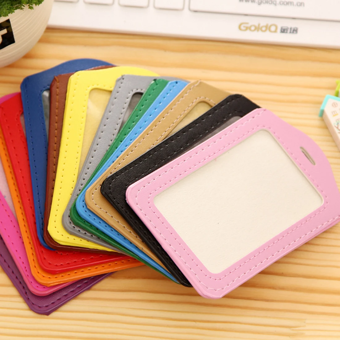 

Universal Colorful PU Leather Credit Card Holders Bank Card Neck Strap Card ID holder students kids Identity badge Card Cover