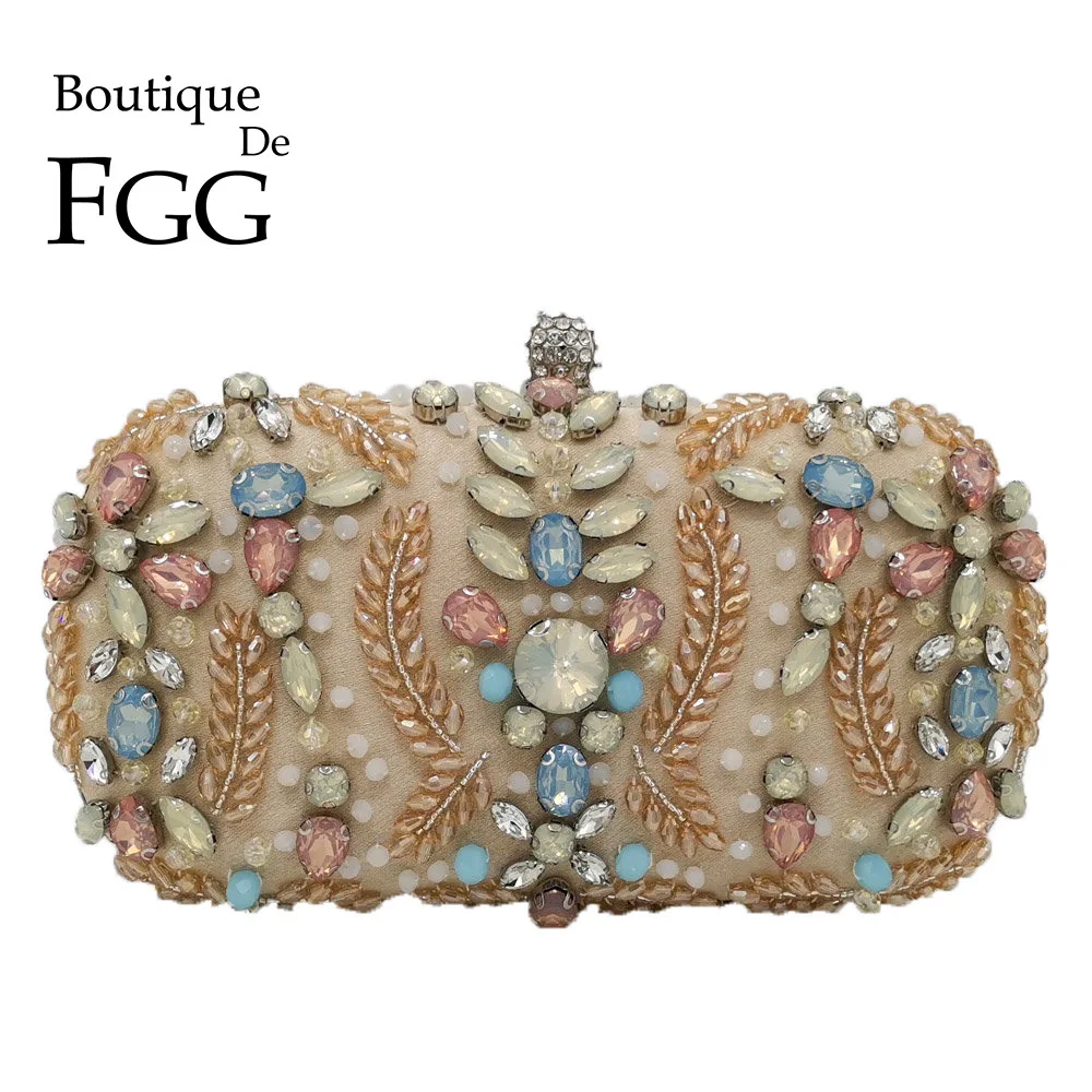 

Boutique De FGG Vintage Women Beaded Evening Bags Wedding Cocktail Laides Metal Clutches Bag Chain Shoulder Purses and Handbags