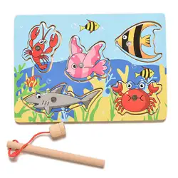 1 компл. мини океан детская игра рыбалка деревянные инструменты дошкольного головоломки доска Краб Рыба Головоломки Магнитные игрушки для