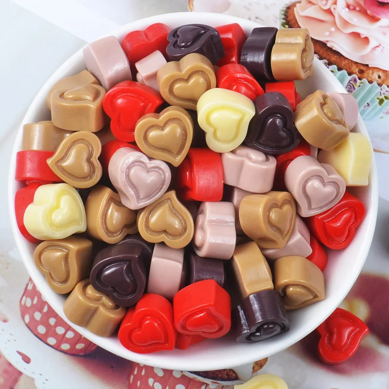 

100pcs/lot New Design Cute Imitation Resin Heart Shape Chocolate Cabochon For Hairwear Earring DIY Decorative Accessary