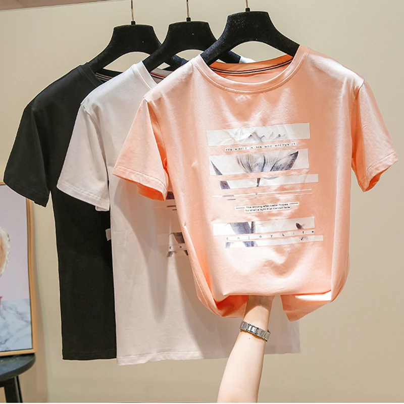 

GGRIGHT 2019 Summer Women Fashion Print T-shirt Funny T Shirts Woman TShirt Female White pink tees Cotton Kawaii Korean Clothes