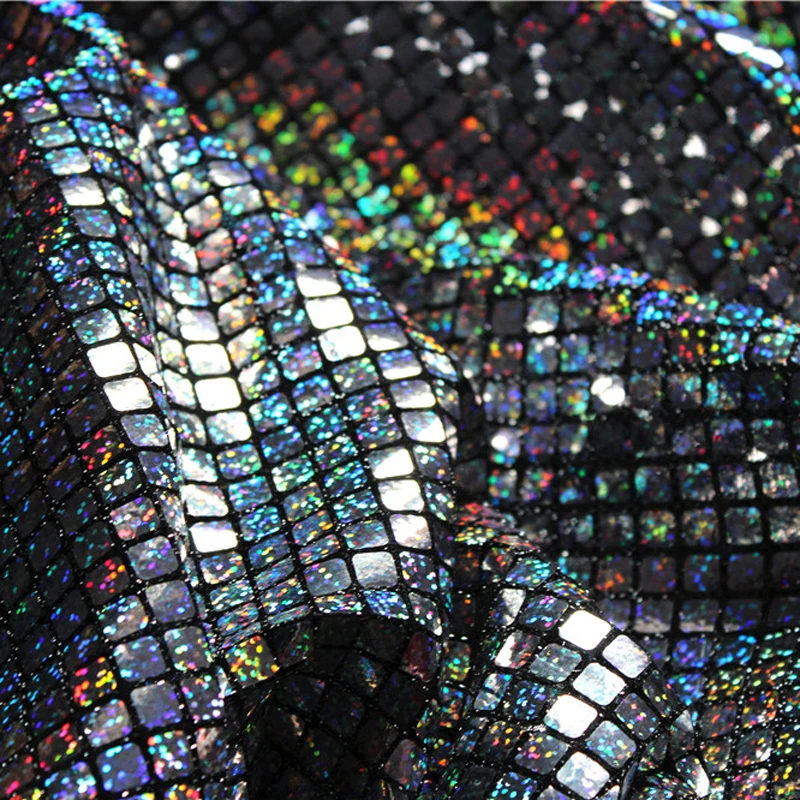 

Laser Color Mesh fabric small Lattice Soft Sequins Designer High-grade Reflective Imported Fashion Fabric