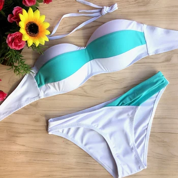 

Women High Quality Summer Sexy Bikini Set Blue White Strip Swimwear Low Waist Beach Swimsuit Push Up Bathing Suits