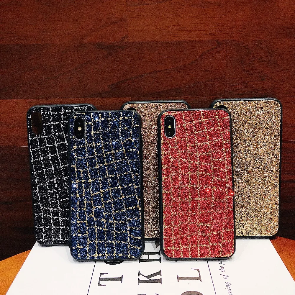 

Case For iPhone 7 8 5 5S 6 6S Plus Case Luxury Glitter Shining lattice Sequins Cover case For iPhone XS Max XR X Phone Coque