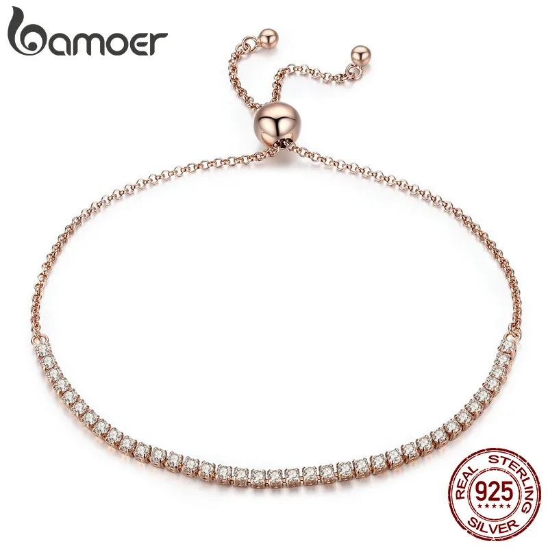 BAMOER مميزة العلامة التجارية عروض 925 الاسترليني الفضة تألق حبلا سوار النساء رابط سوار للتنس الفضة مجوهرات SCB029