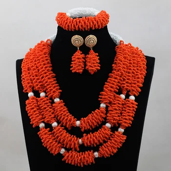 

Nigerian Wedding Beads Set African Beads Jewelry Set for Brides Crystal Necklace Set Free Shipping QW973