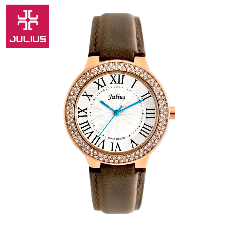 Julius Lady Women s Wrist Watch Quartz Hours Best Fashion Dress Korea Bracelet Leather Rome Rhinestone
