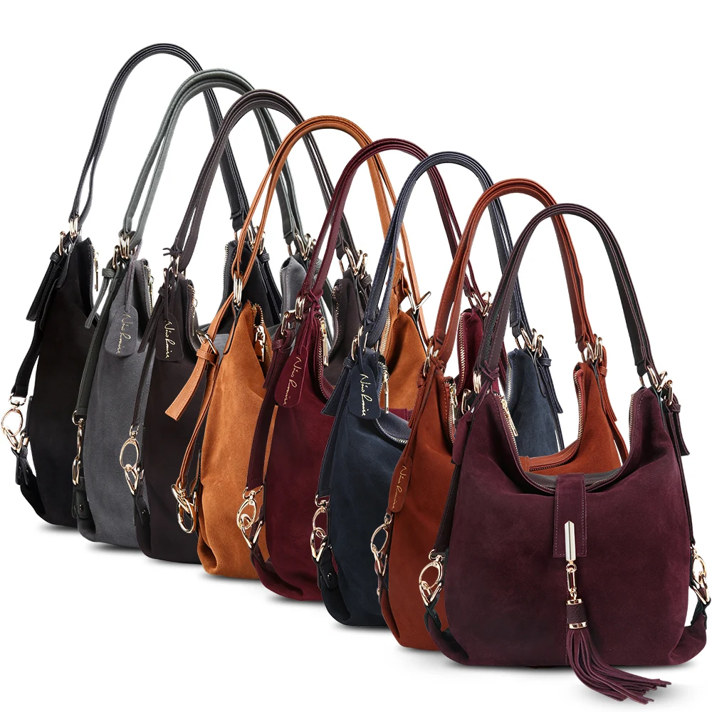 Women Real Split Suede Leather Shoulder Bag Female Leisure Nubuck Casual Handbag Hobo Messenger Top-handle bags