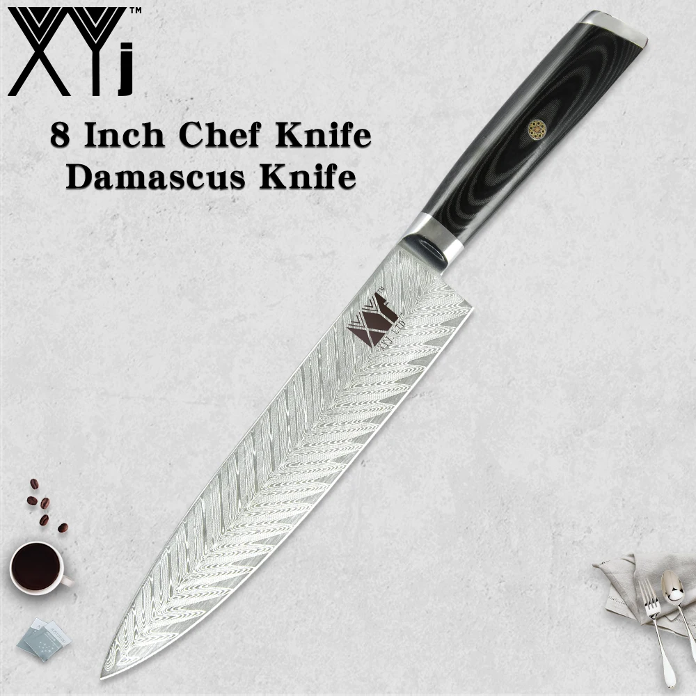 

XYj Japanese Damascus Chef Kitchen Knife Ultra Sharo Kitchen Knife Super Damascus VG10 67 Layer Steel Knives High End Handle