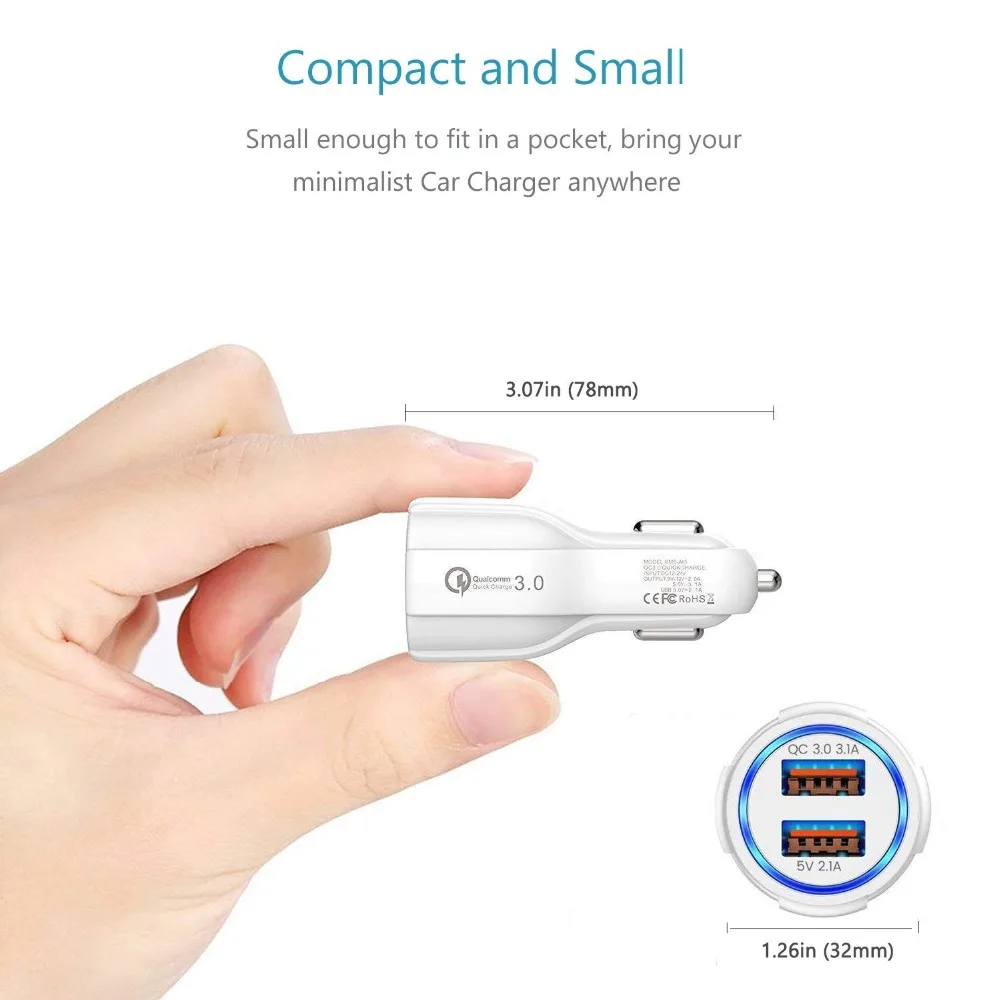 Tongdaytech автомобильное USB зарядное устройство Быстрая зарядка QC 3,0 Мобильный телефон двойное USB быстрое зарядное устройство для Iphone samsung Xiaomi Cargador Movil