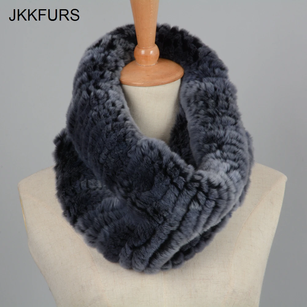 JKKFURS женский меховой шарф из меха кролика рекс шаль глушитель мягкий высококачественный зимний теплый шарф S7127