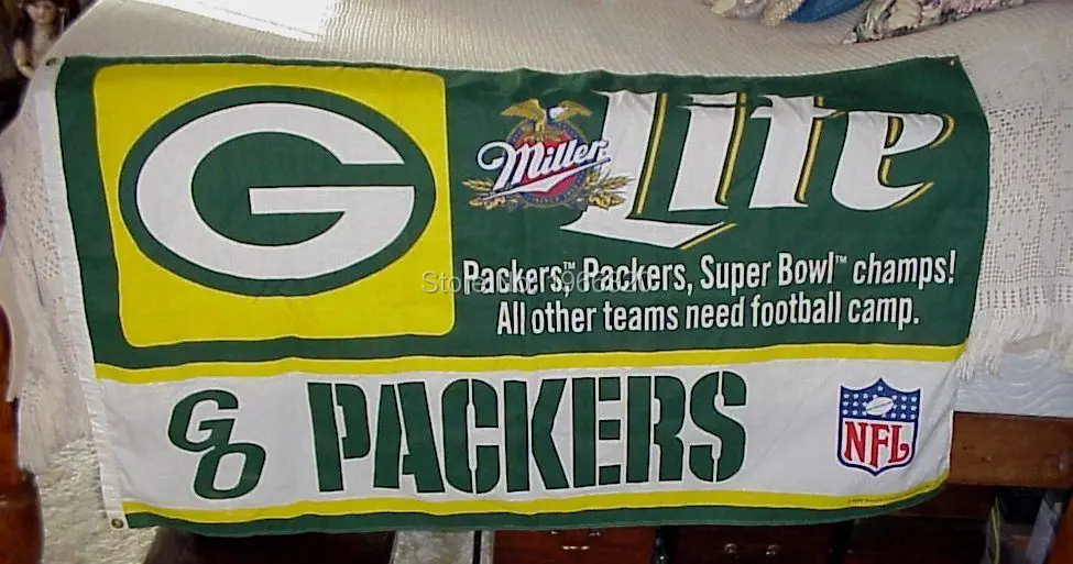 Green Bay Packers Flag Bar Miller Lite Beer Huge Rare Super Bowl