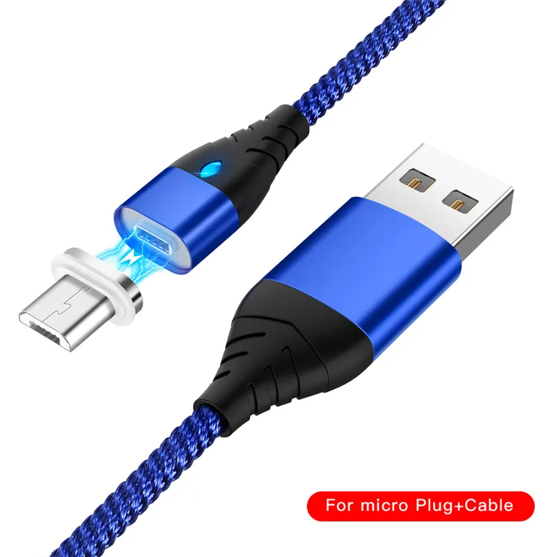 Магнитный usb-кабель 3A, кабель Micro USB для быстрой зарядки, кабель USB type-C для samsung, Xiaomi, huawei, кабели для мобильных телефонов - Цвет: Blue