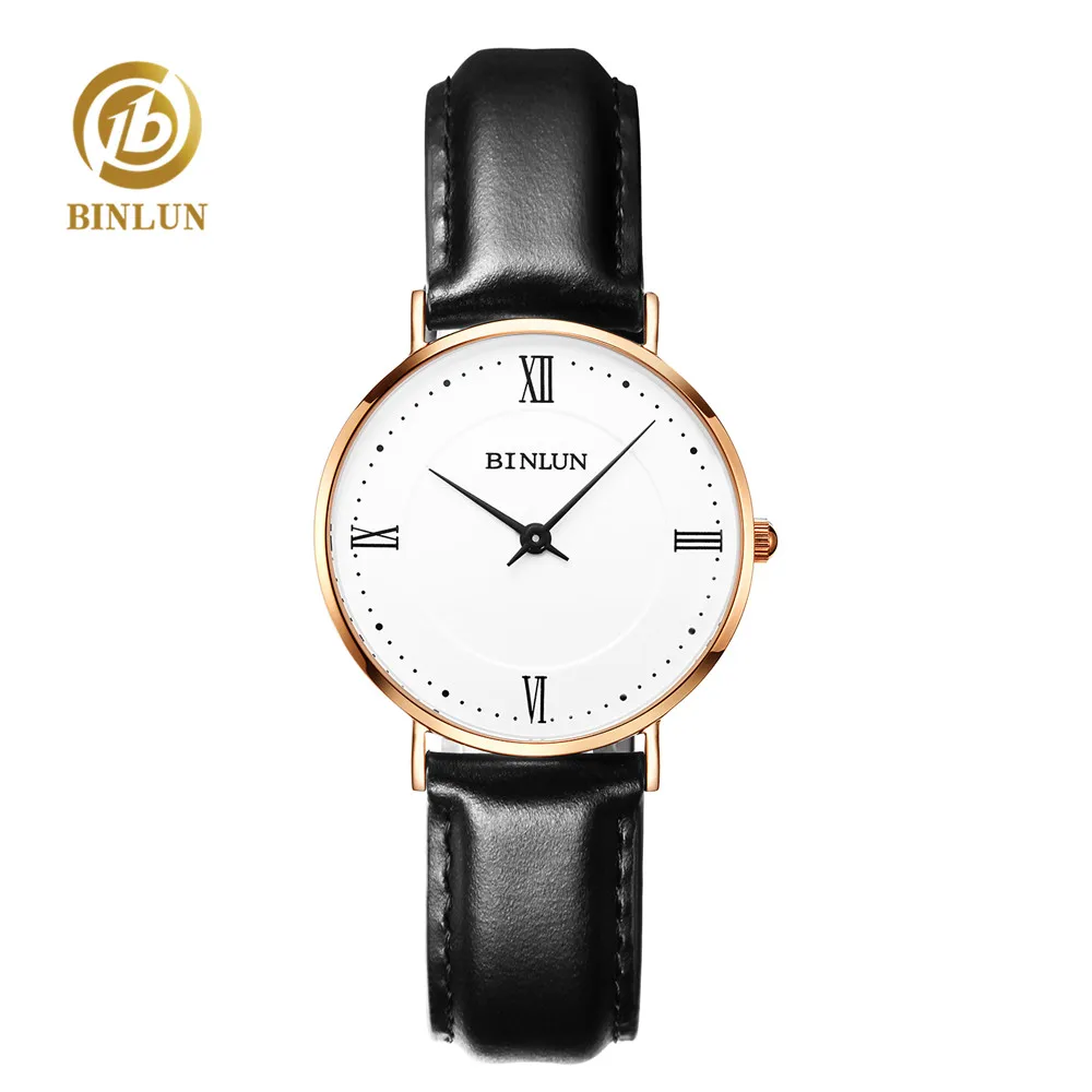Beste BINLUN Ultra Dunne Ontwerp Quartz vrouwen Horloge Saffierglas Waterdichte Lederen Band Quartz Horloge Voor Vrouwen Polshorloge