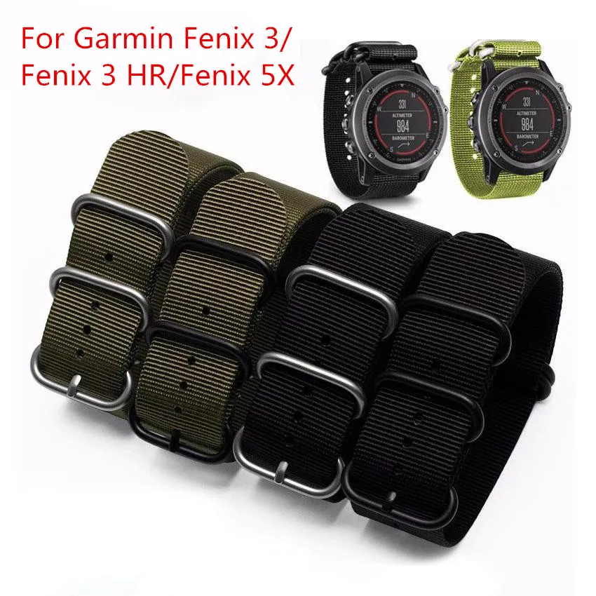 26mm Nylon Strap with 5 Ring Nato Long Watch Band Strap for Garmin Fenix 5X/ 3 / Fenix 3 HR Smart Watch Wristbands