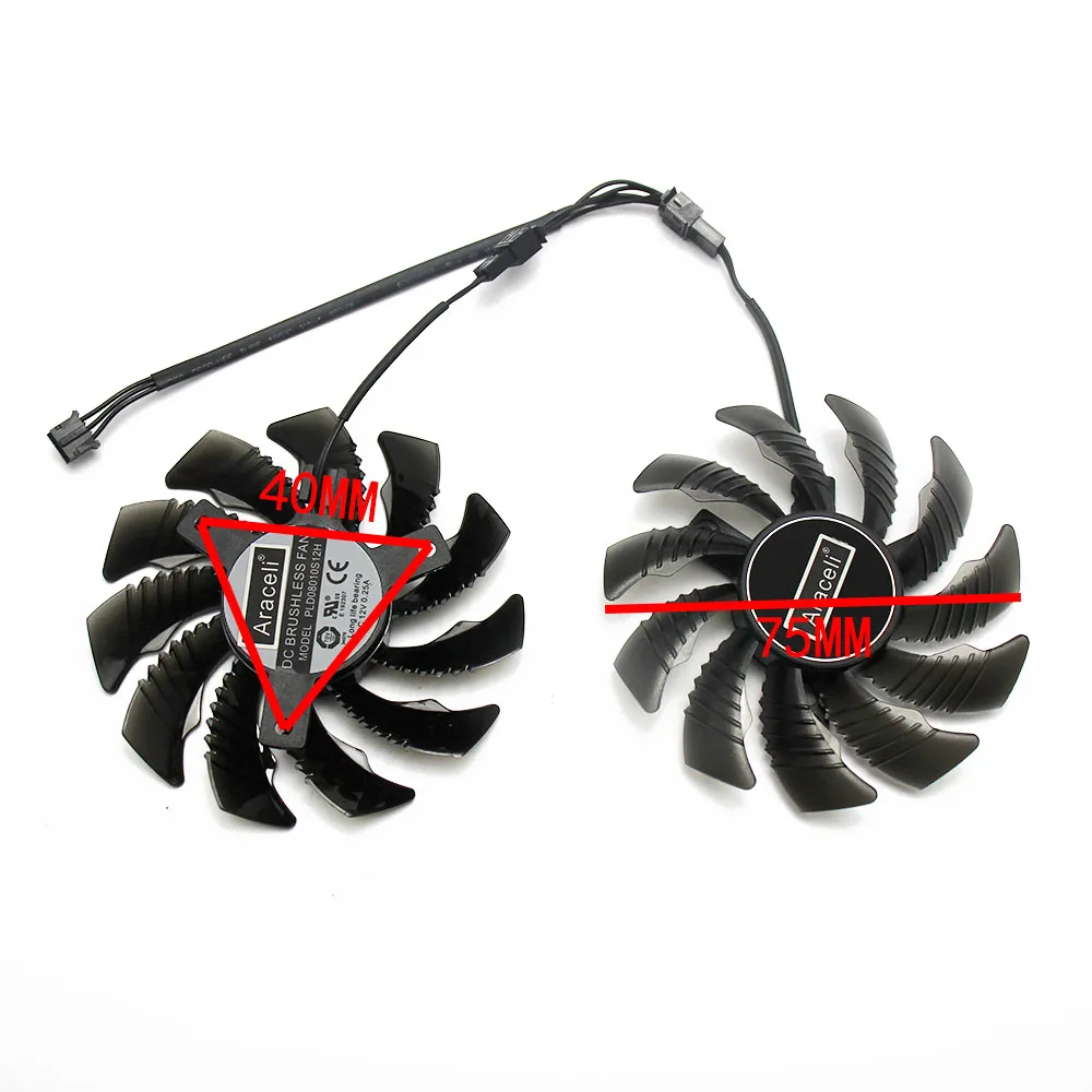 2PCS/lot 2pin+3pin for Gigabyte GeForce GTX 1650 OC CN 4G PLD08010S12H graphics card fan