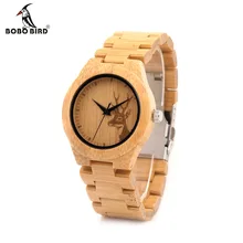 BOBO BIRD CdE04 Women Watches with Elk Deer Head Engrave Full Bamboo Strap Japanese 2035 Movement for Gift