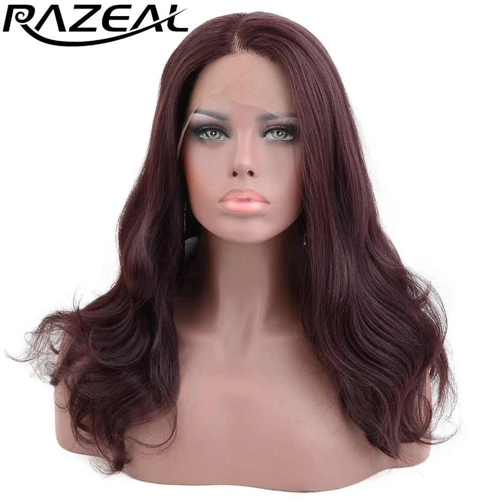 Razeal натуральный коричневый Цвет длинные волнистые синтетические Синтетические волосы на кружеве парики термостойкого волокна с л часть - Цвет: # 99J
