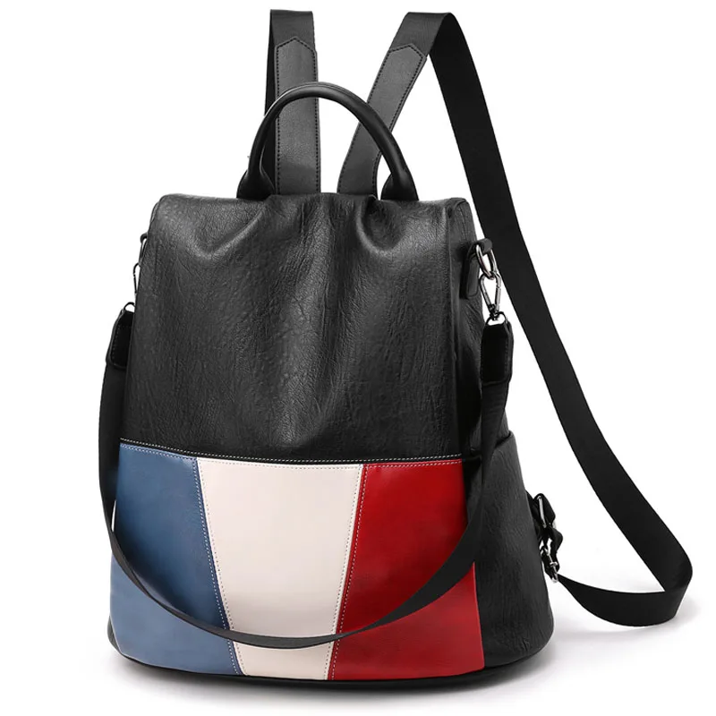 

Anti theft Designer Backpack Women Girls Color Patchwork Theft Proof Convertible Shoulder Bags Daypack for Travel School Hiking