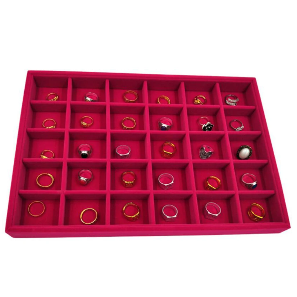  Rose Pink Velvet Jewelry Display Organizer Box Tray Showcase For Pendant Earring Necklace 12/24/30 Grids