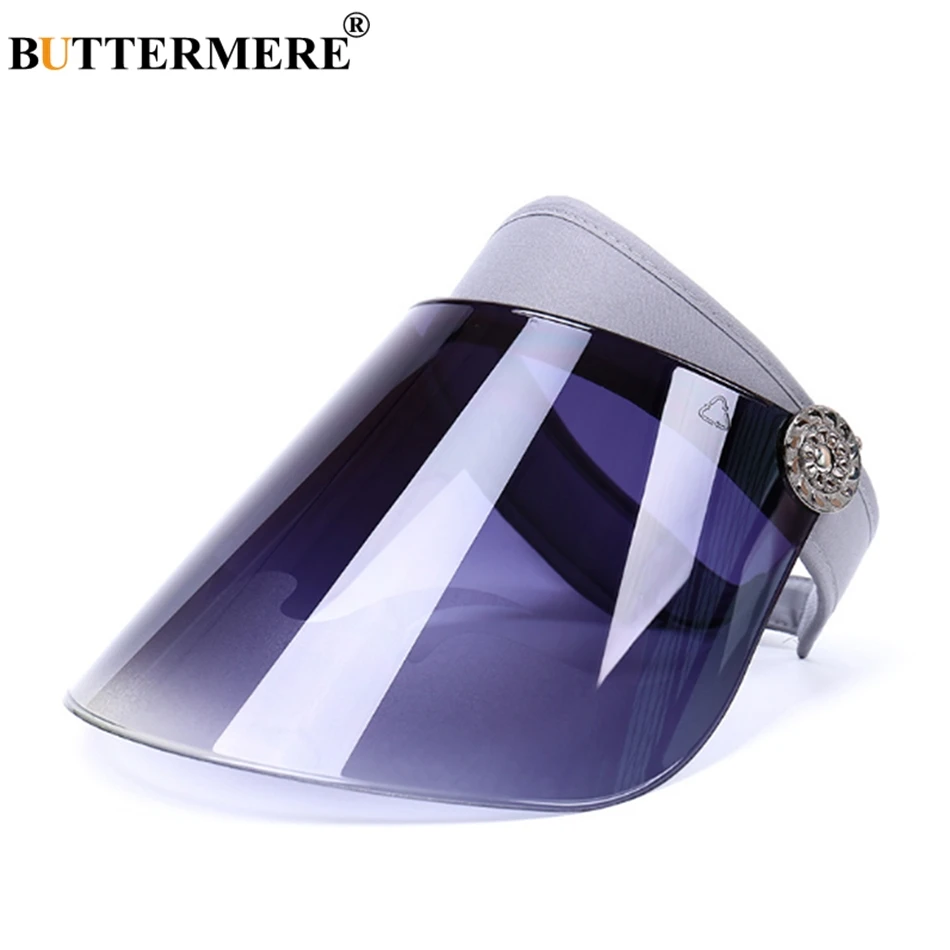 

BUTTERMERE Grey Visor Hat Men Patchwork Face Protection Sun Cap Women Gradient Fashion Large Brim Summer Casual Adjustable Hats