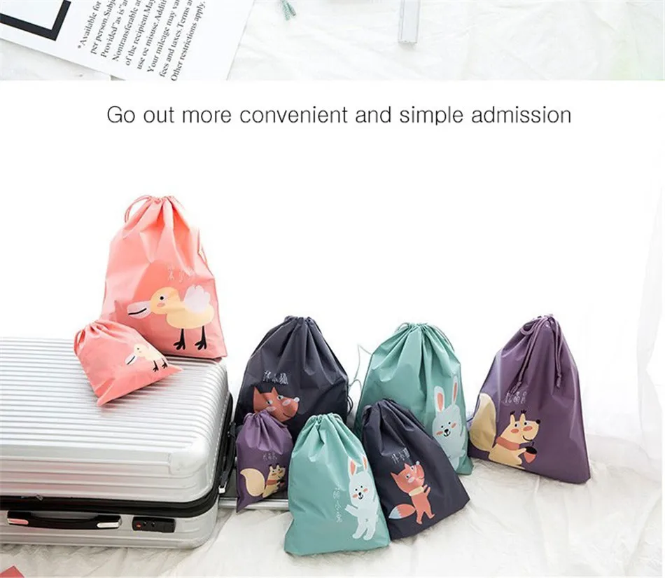 Cute Cartoon Waterproof Storage Bag For Clothing Shoes Underwear Kawaii Organizer Bag Drawstring Bag Housekeeping Stationery Bag (10)