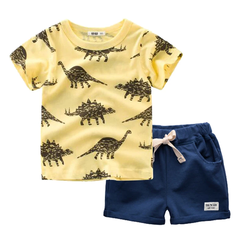 BINIDUCKLING/ г. Летний комплект детской одежды для маленьких мальчиков, футболка+ шорты с рисунком динозавра, модная детская одежда для новорожденных