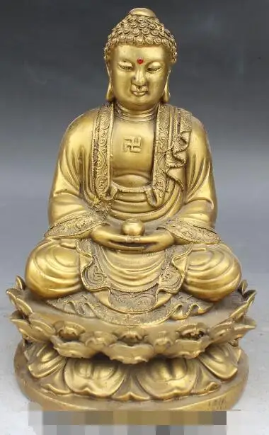

S01950 25CM Chinese Tibet Buddhism Bronze Shakyamuni Sakyamuni Buddha Lotus Bowl Statue