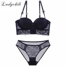 Ladychili Для женщин интимные бюстгальтера белый Кружево невесты нижнее белье без бретелек Половина чашки бюстгальтера и Трусики для женщин комплект Широкий Бюстгальтер Push Up бюстгальтер Комплект N272