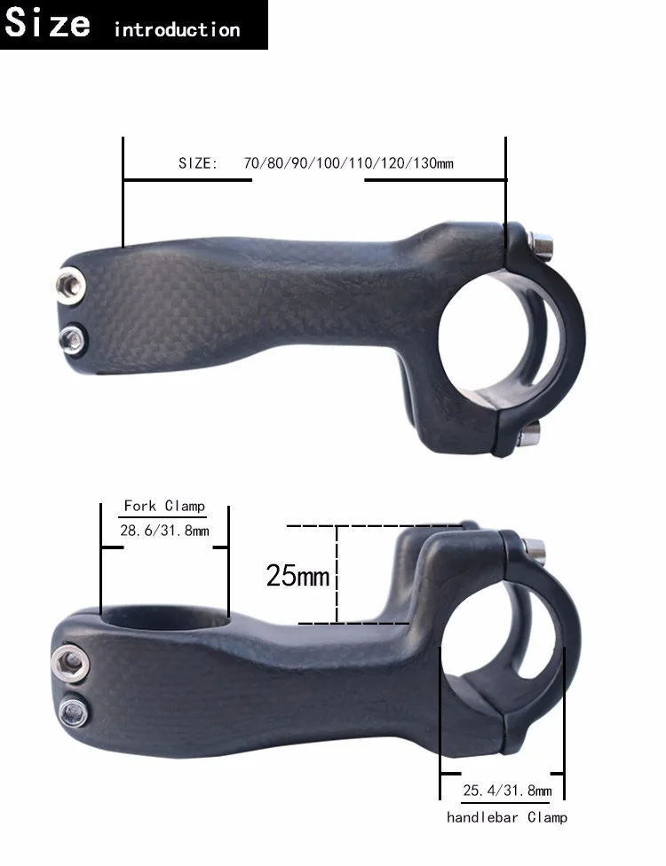 Матовая/глянцевая 3K Углеродное волокно для велосипеда MTB дорожный стволовый велосипед части Frok диаметр 28,6 мм 31,8 мм Диаметр руля 25,4 мм 31,8 мм