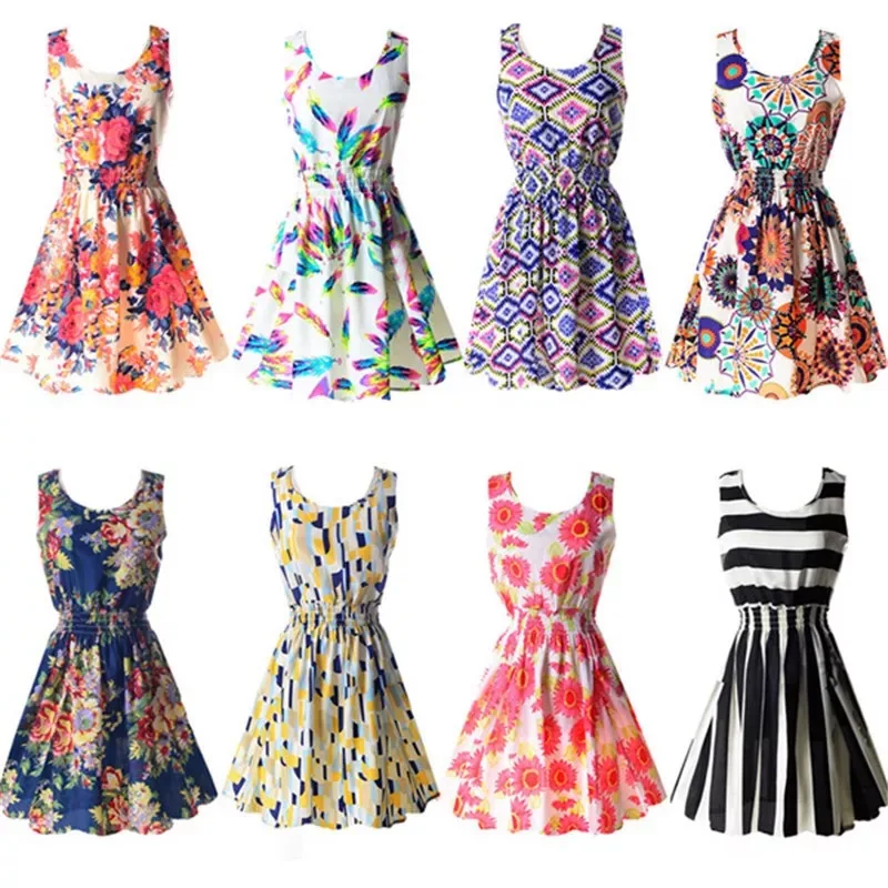 

Summer Beach Bohemian Dress Women Sexy Sleeveless Print Floral Dress Elegant Plus Size O Neck Vestidos Mujer Verano 2019 C50