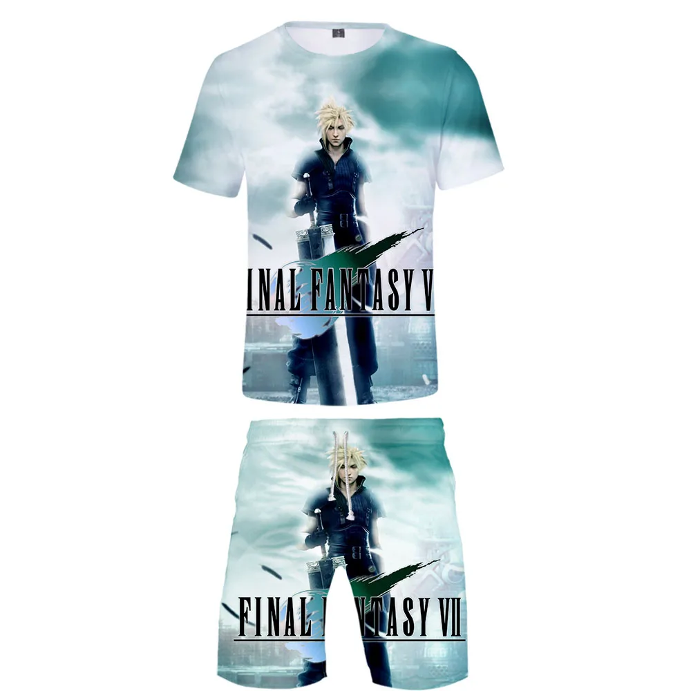 Final Fantasy VII Men's Short Sleeve T shirt and Beach shorts Set 3D Harajuku Hot Men/Women Summer Set FF7 Short Sleeve T shirt