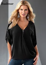 Baalmar 2017 Summer Women Clothing Solid V-neck Three Quarter Sleeve Casual Tops Female T-shirts T Shirt For Women Harajuku
