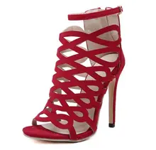 Size 4~9 Sexy Red Cut-Outs Women Shoes Summer Black Zipper Model High Heels Pumps zapatos mujer (Chenk Foot Length)