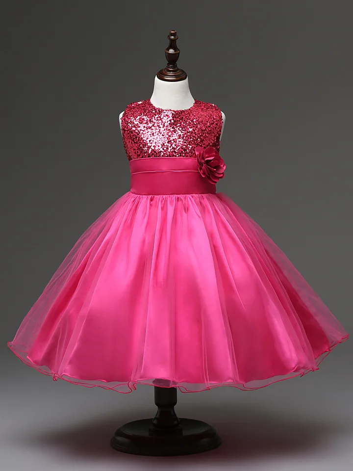 Платья для девочек на свадьбу; осень г.; вечернее платье; длинный костюм для детей; платья на выпускной; vestido de festa longo infantil menina - Цвет: Rose red C