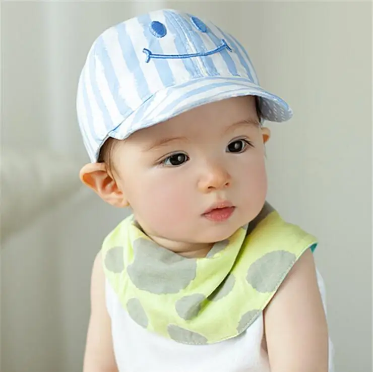 1 Piece Cute Autumn Newborn Baby Hat Girls Boys Smile Striped Baseball Cap Infant Summer Cotton