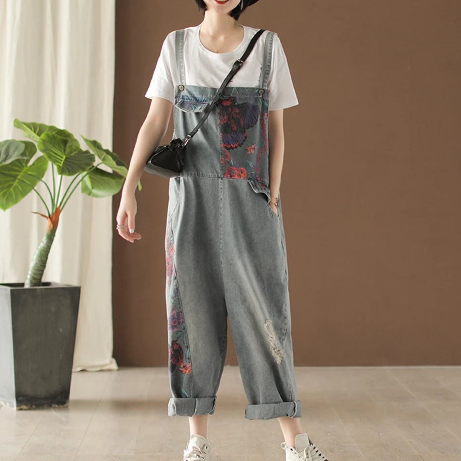 

Womens Denim Suspenders Jumpsuit Rompers Overalls Body Patchwork Long Loose Big Oversized Cute Casual Fashion AZ30293317