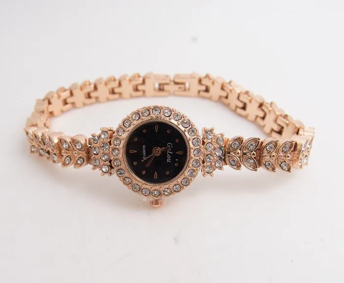 Новая Мода Стразы браслет из розового золота часы для женщин дамы кристалл платье кварцевые наручные часы Relojes Mujer G-022
