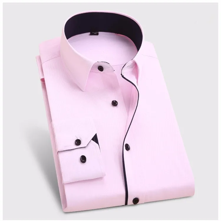 Men's Elegant Long Sleeve Plain Dress Display Pink