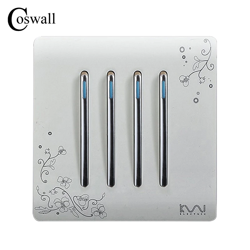 

COSWALL Wall On / Off Light Switch 4 Gang 1 Way Ivory White Brief Art Fashion Pattern Piano Key Switch AC 110~250V