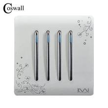 COSWALL Wall Push Button Light Switch 4 Gang 1 Way Ivory White Brief Art Fashion Pattern Piano Key Switch AC 110~250V