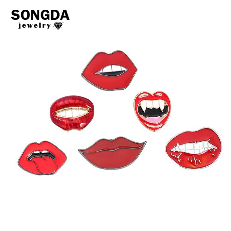 

SONGDA Trendy Sexy Red Lips Tongue Enamel Pin Europe & America Style Metal Pins and Brooches for Women Girls Backpack Decoration