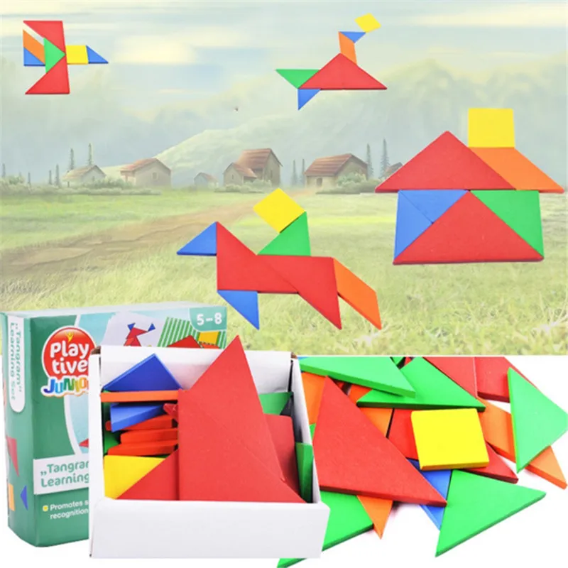 Горячая 32 шт Цвет изменен DIY головоломки игрушки деревянные детские развивающие игрушки детские игры Junior Tangram Обучающий набор