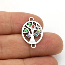 JAKONGO Antique Silver Crystal Tree of Life Connectors for Jewelry Making Bracelet Findings DIY Accessories 16x25mm 5pcs